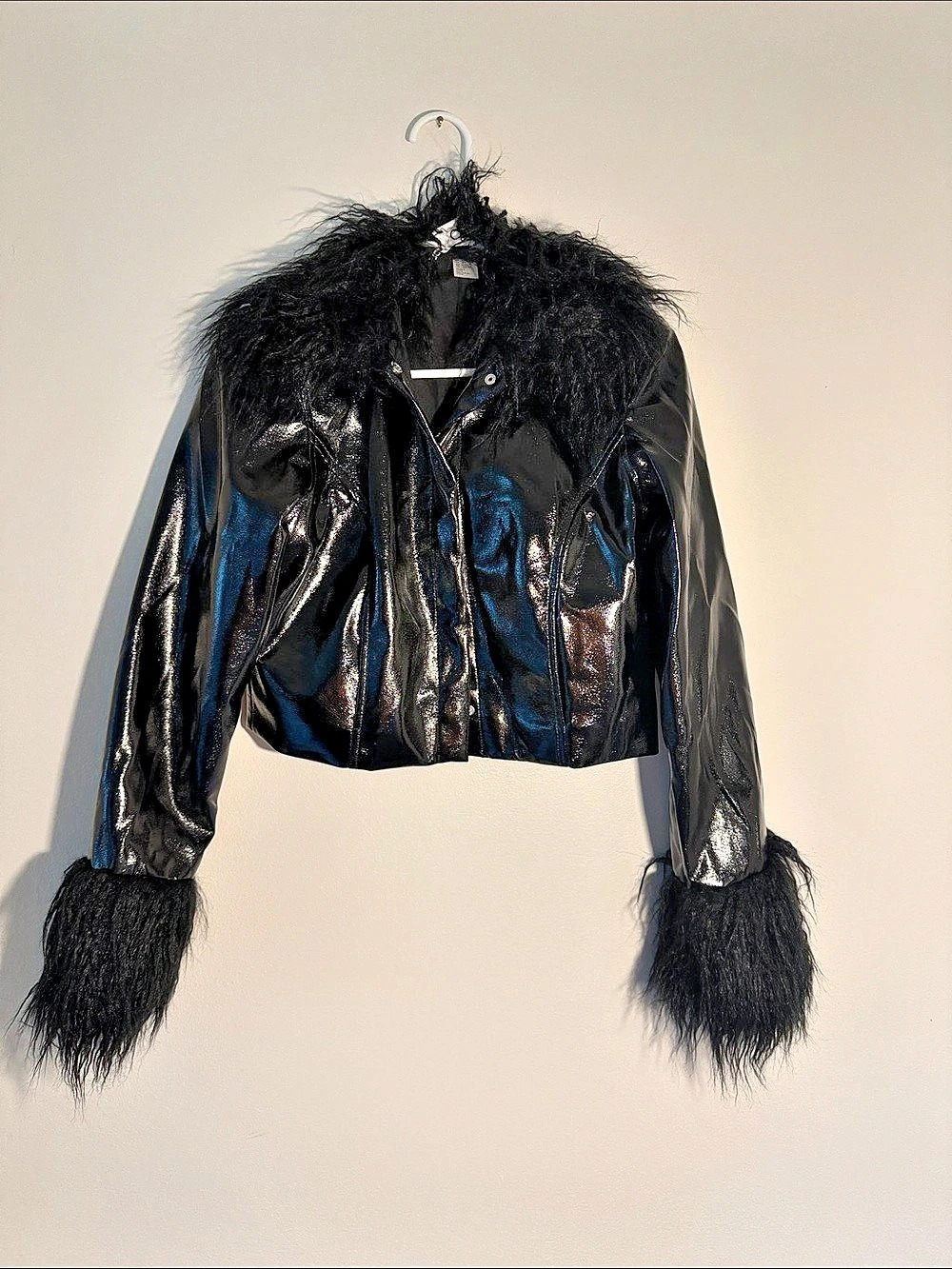 H&M Faux Fur Trim Jacket Black XS Like New